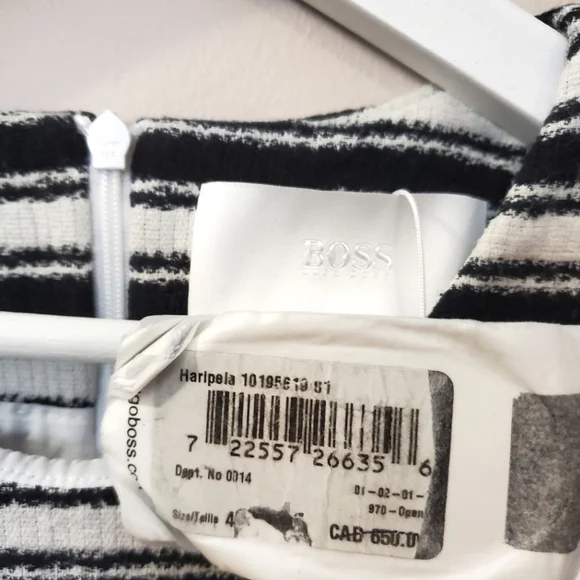 Hugo Boss - Haripela Black and White Striped Sheath Dress - Size 4 - Picture 6 of 9